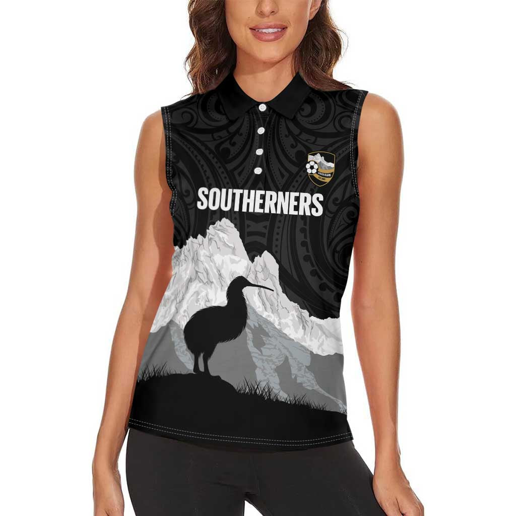 New Zealand South Island Football Custom Women Sleeveless Polo Shirt Aoraki Mount Cook With Kiwi Maori Pattern