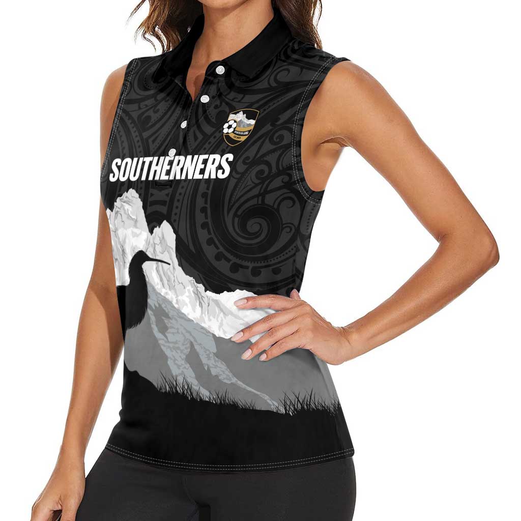 New Zealand South Island Football Custom Women Sleeveless Polo Shirt Aoraki Mount Cook With Kiwi Maori Pattern