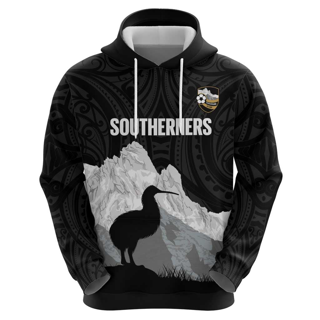 New Zealand South Island Football Custom Zip Hoodie Aoraki Mount Cook With Kiwi Maori Pattern