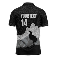 New Zealand South Island Football Custom Zipper Polo Shirt Aoraki Mount Cook With Kiwi Maori Pattern