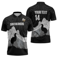 New Zealand South Island Football Custom Zipper Polo Shirt Aoraki Mount Cook With Kiwi Maori Pattern