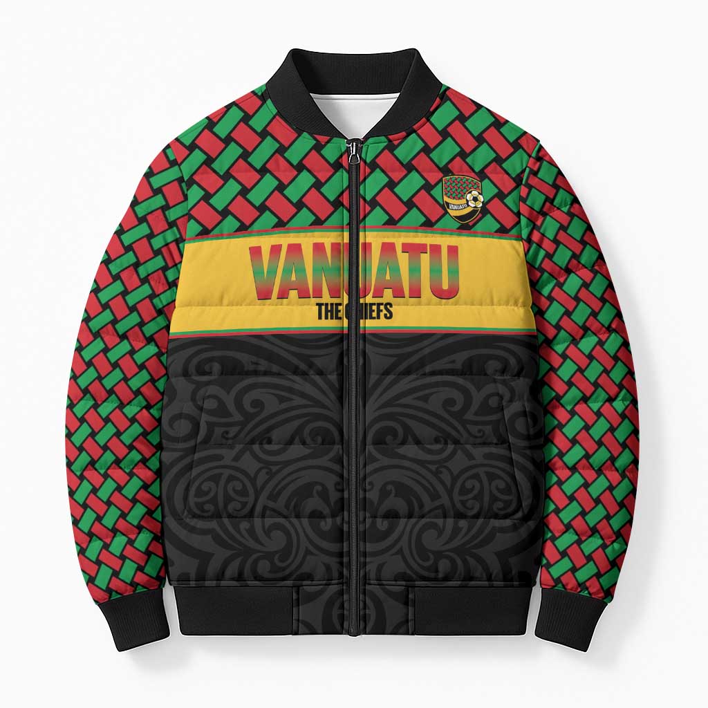 Vanuatu Football Custom Bomber Puffer Jacket Go Chiefs Basket-weave Pattern LT14 Unisex Black - Polynesian Pride
