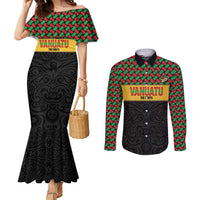 Vanuatu Football Custom Couples Matching Mermaid Dress and Long Sleeve Button Shirt Go Chiefs Basket-weave Pattern LT14 Black - Polynesian Pride