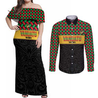 Vanuatu Football Custom Couples Matching Off Shoulder Maxi Dress and Long Sleeve Button Shirt Go Chiefs Basket-weave Pattern