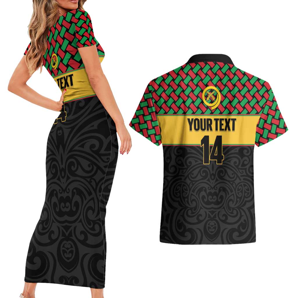 Vanuatu Football Custom Couples Matching Short Sleeve Bodycon Dress and Hawaiian Shirt Go Chiefs Basket-weave Pattern LT14 - Polynesian Pride