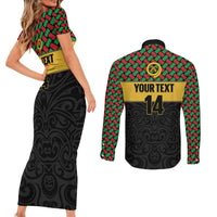 Vanuatu Football Custom Couples Matching Short Sleeve Bodycon Dress and Long Sleeve Button Shirt Go Chiefs Basket-weave Pattern LT14 - Polynesian Pride