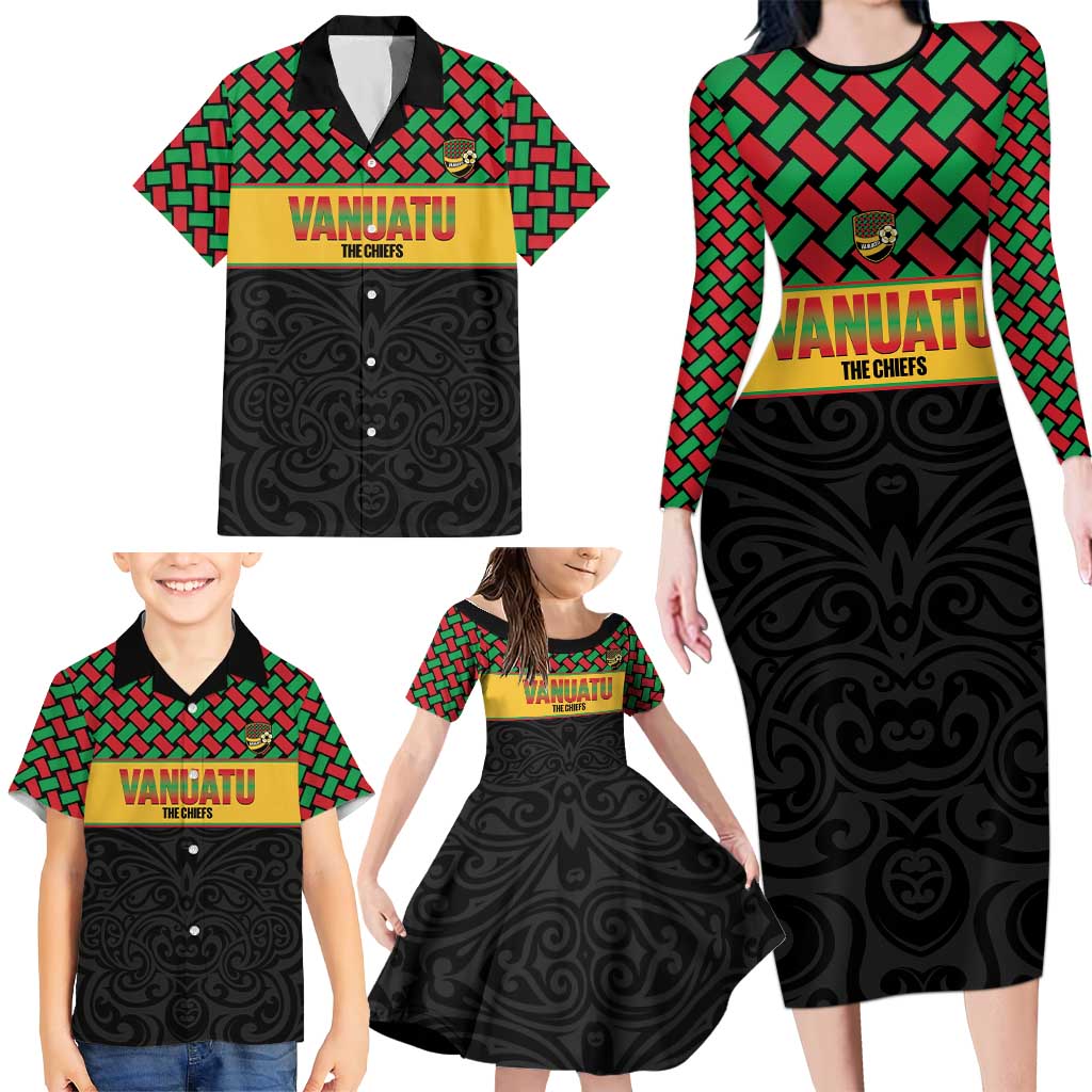 Vanuatu Football Custom Family Matching Long Sleeve Bodycon Dress and Hawaiian Shirt Go Chiefs Basket-weave Pattern