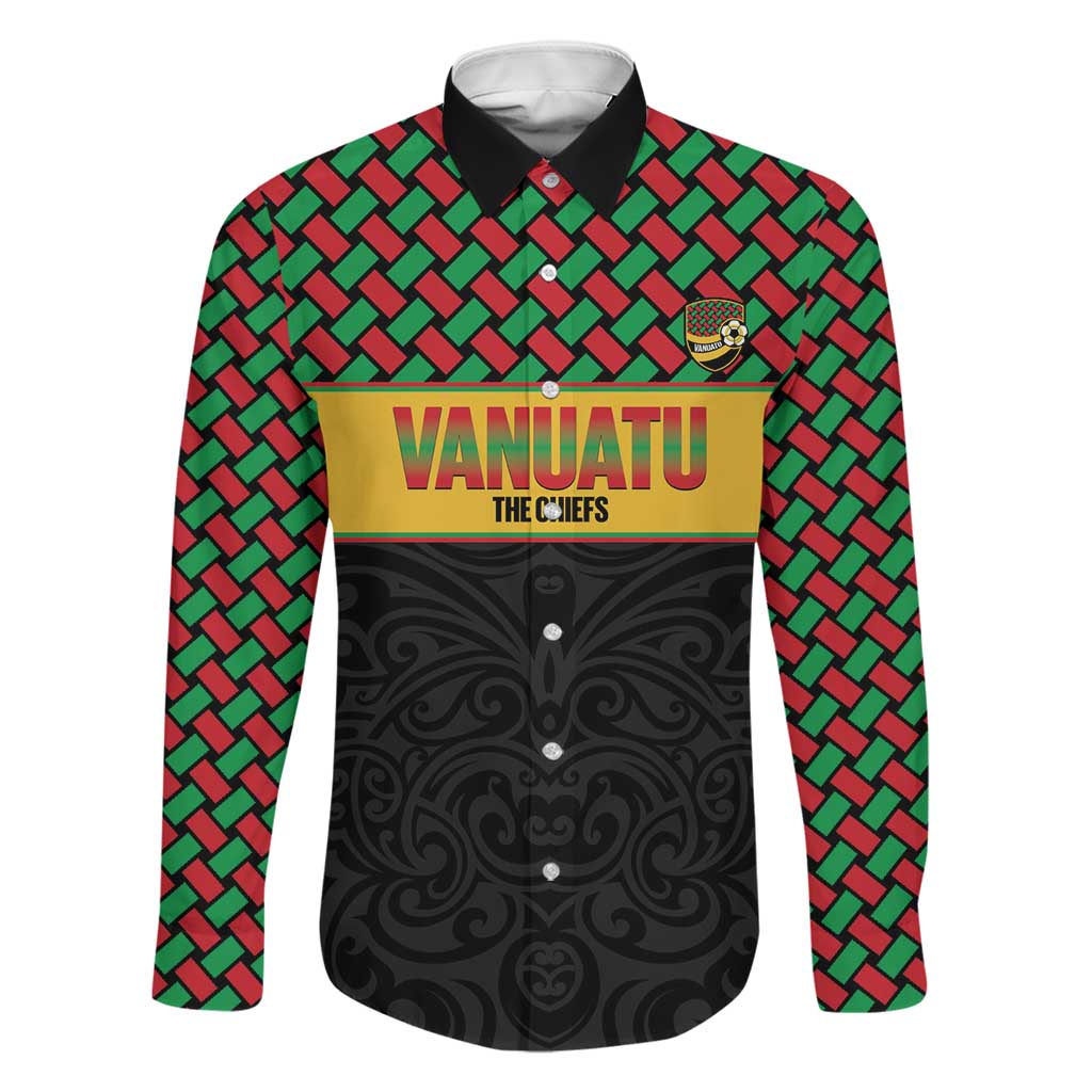 Vanuatu Football Custom Family Matching Summer Maxi Dress and Hawaiian Shirt Go Chiefs Basket-weave Pattern LT14 Dad's Shirt - Long Sleeve Black - Polynesian Pride