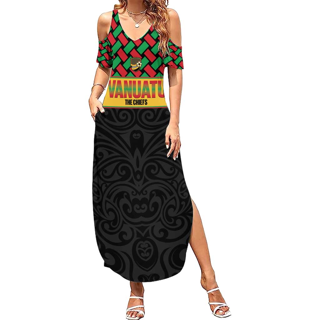 Vanuatu Football Custom Family Matching Summer Maxi Dress and Hawaiian Shirt Go Chiefs Basket-weave Pattern LT14 Mom's Dress Black - Polynesian Pride