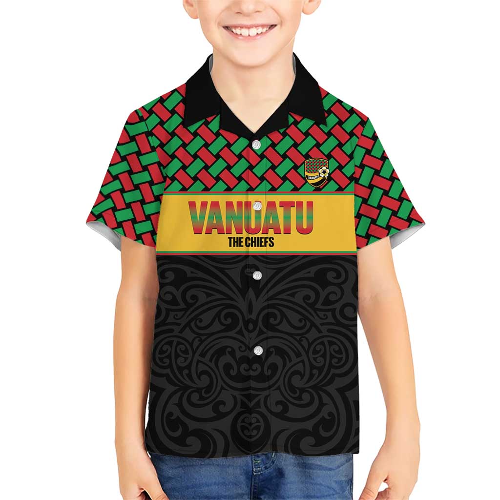 Vanuatu Football Custom Family Matching Summer Maxi Dress and Hawaiian Shirt Go Chiefs Basket-weave Pattern LT14 Son's Shirt Black - Polynesian Pride
