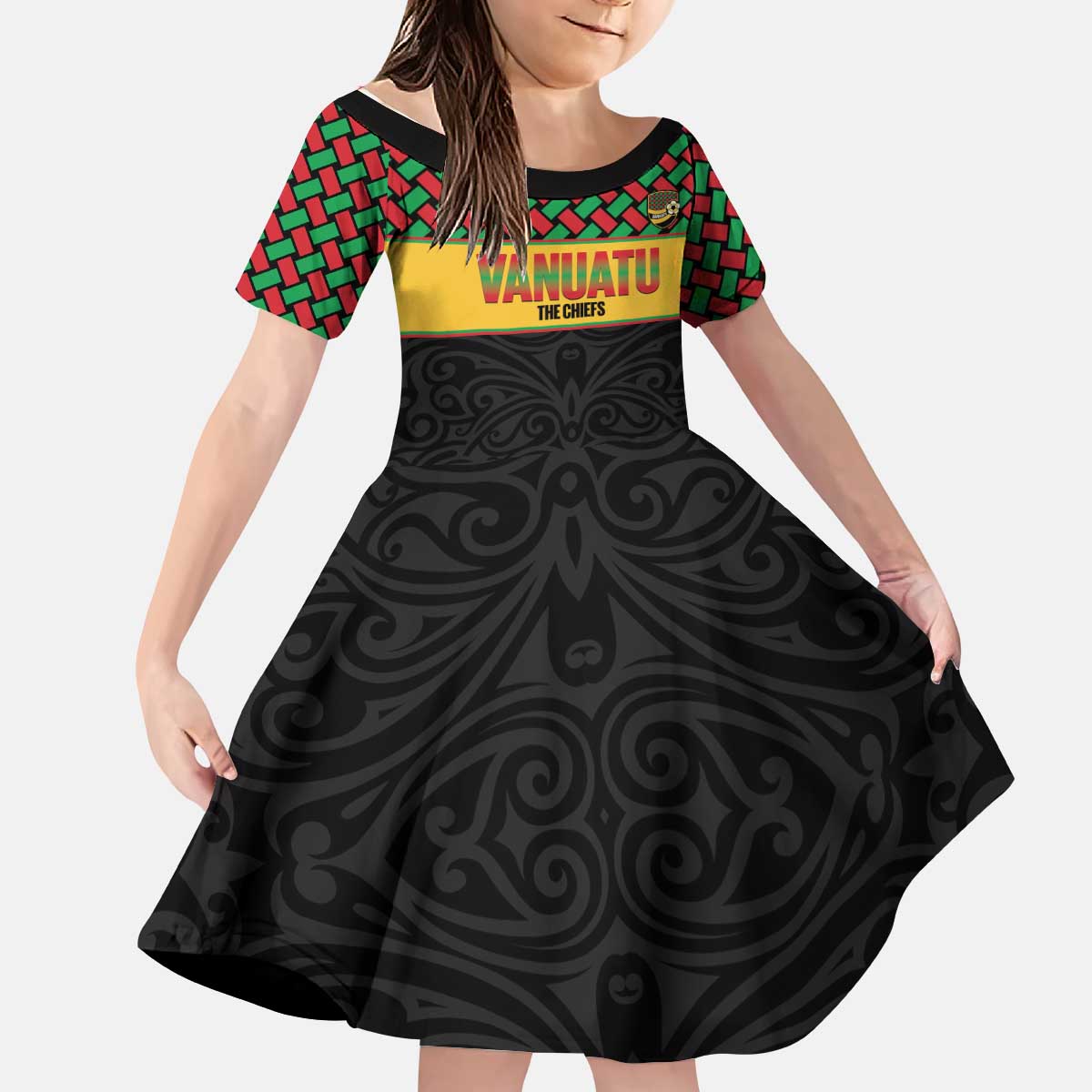 Vanuatu Football Custom Kid Short Sleeve Dress Go Chiefs Basket-weave Pattern