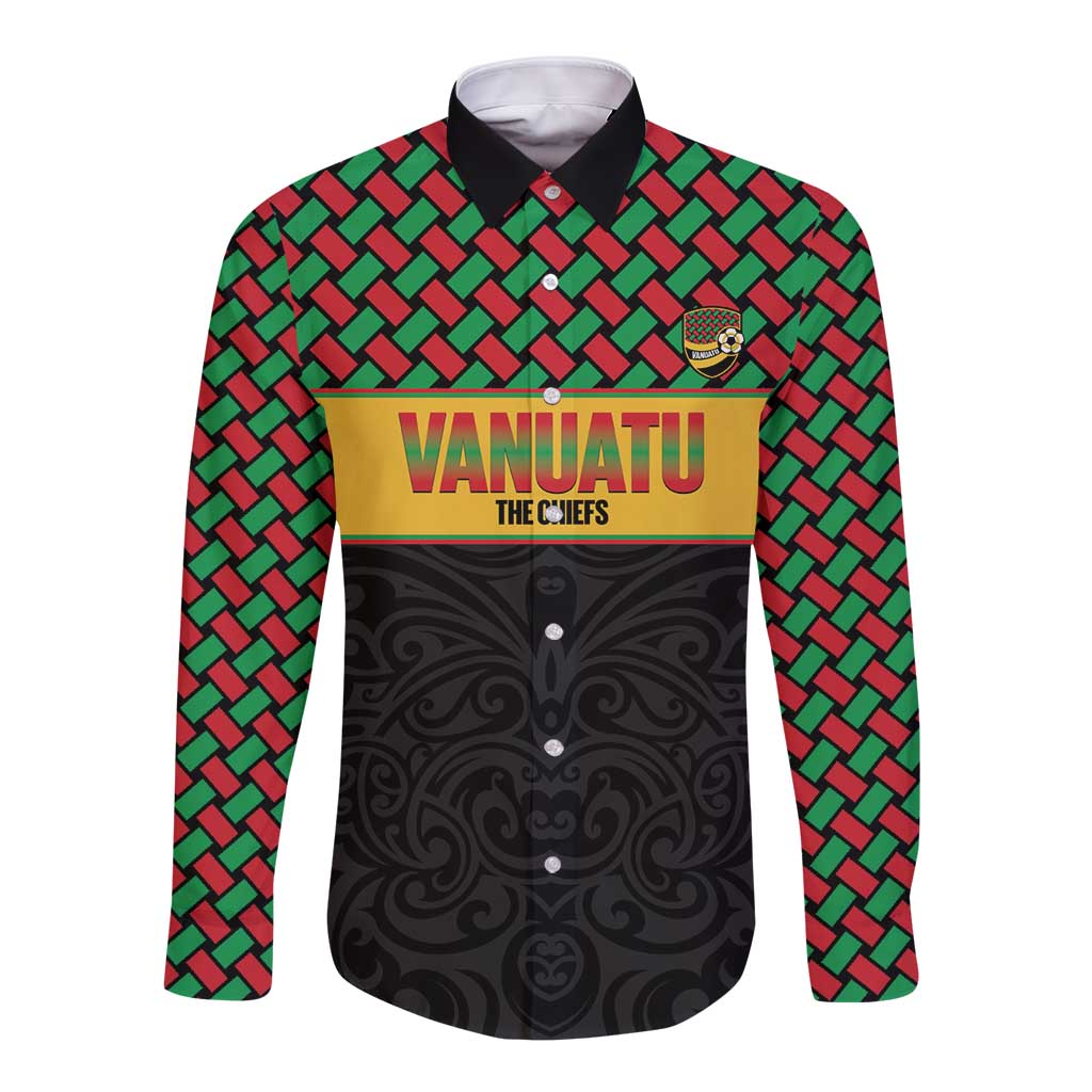 Vanuatu Football Custom Long Sleeve Button Shirt Go Chiefs Basket-weave Pattern LT14 Unisex Black - Polynesian Pride