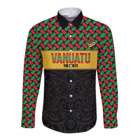 Vanuatu Football Custom Long Sleeve Button Shirt Go Chiefs Basket-weave Pattern LT14 Unisex Black - Polynesian Pride