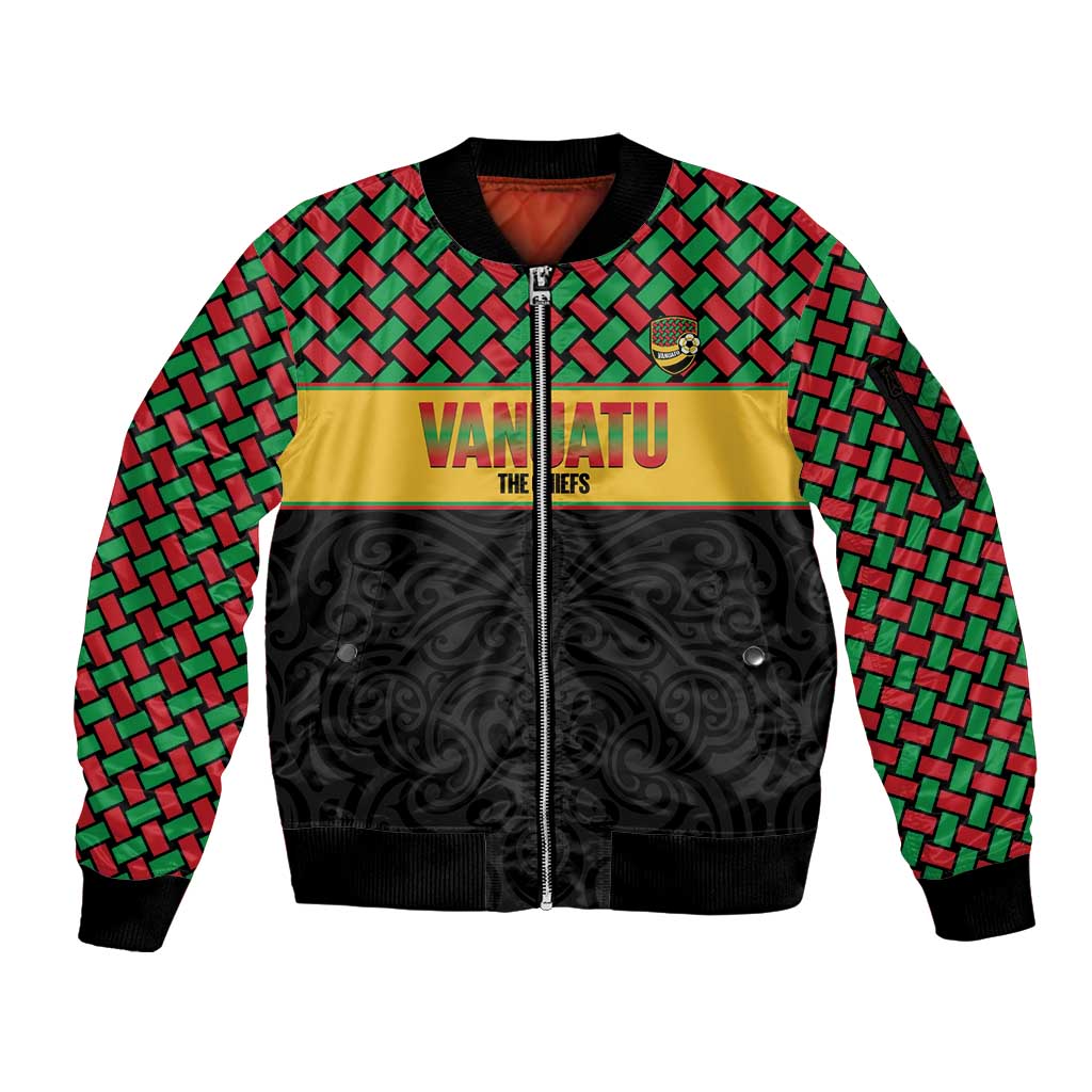 Vanuatu Football Custom Sleeve Zip Bomber Jacket Go Chiefs Basket-weave Pattern