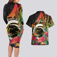 Vanuatu Boar Tusk Yumi Yumi Yumi Couples Matching Long Sleeve Bodycon Dress and Hawaiian Shirt Independens Dei Long God Yumi Stanap