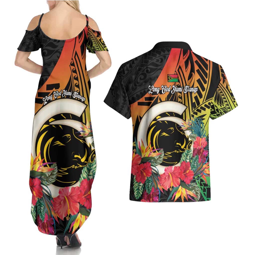 Vanuatu Boar Tusk Yumi Yumi Yumi Couples Matching Summer Maxi Dress and Hawaiian Shirt Independens Dei Long God Yumi Stanap