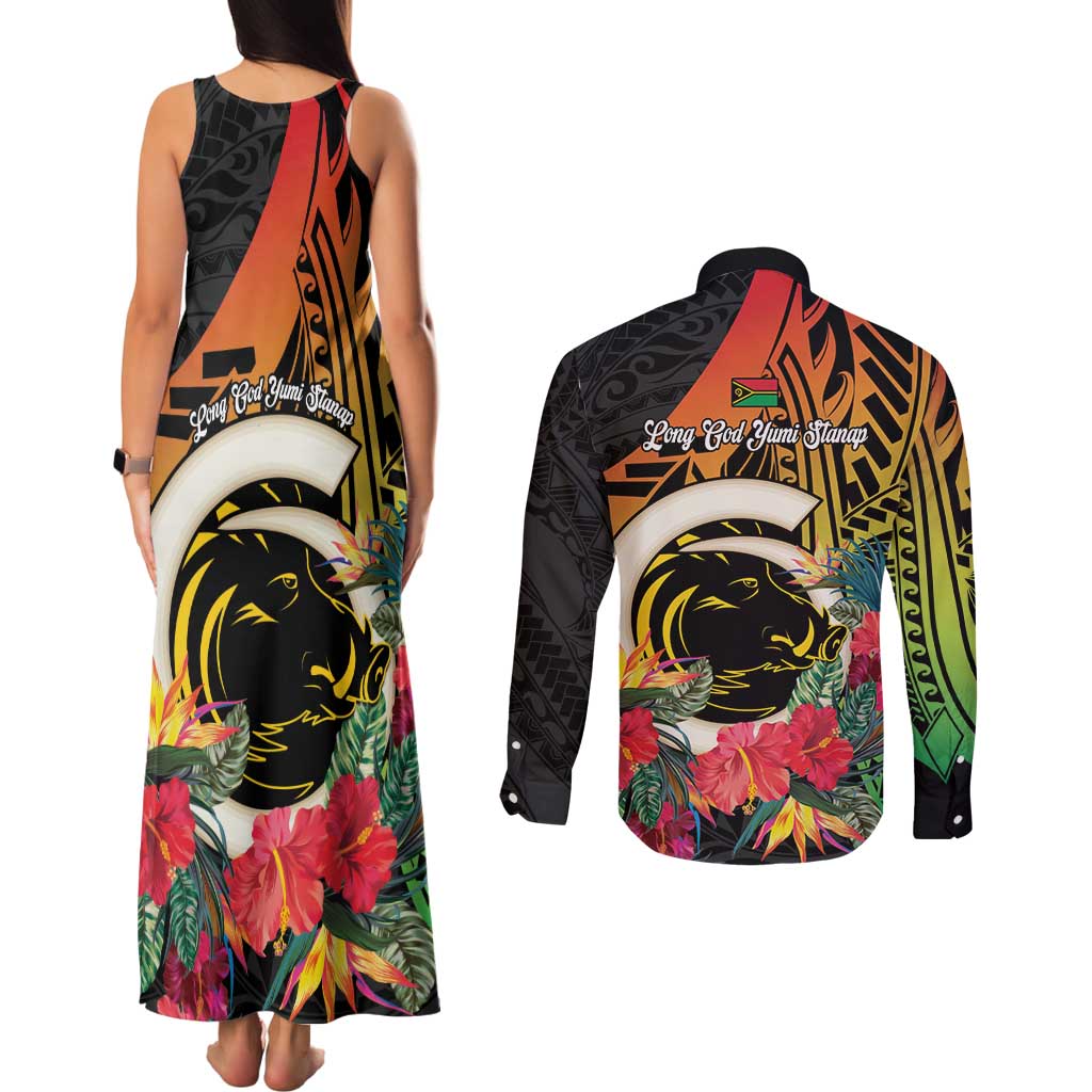 Vanuatu Boar Tusk Yumi Yumi Yumi Couples Matching Tank Maxi Dress and Long Sleeve Button Shirt Independens Dei Long God Yumi Stanap