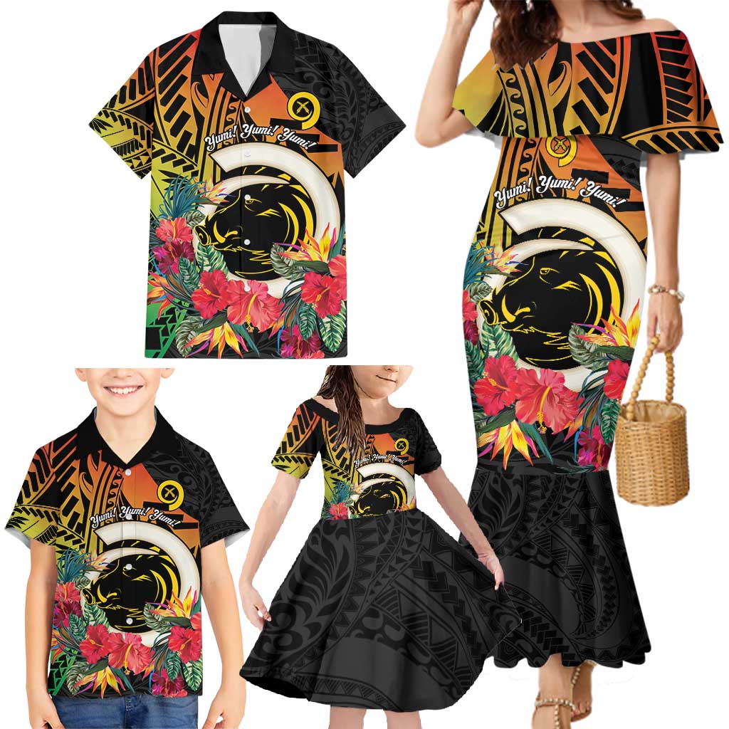 Vanuatu Boar Tusk Yumi Yumi Yumi Family Matching Mermaid Dress and Hawaiian Shirt Independens Dei Long God Yumi Stanap