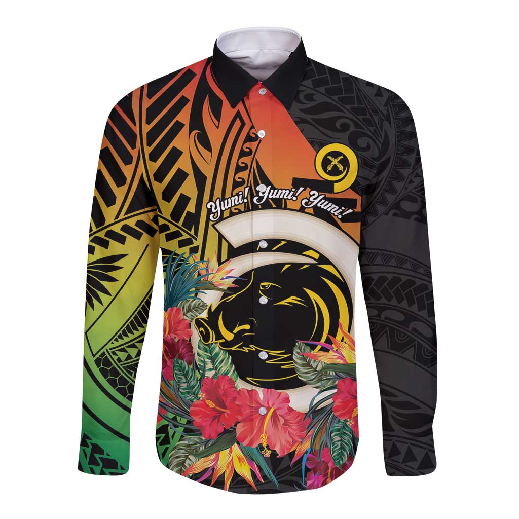 Vanuatu Boar Tusk Yumi Yumi Yumi Long Sleeve Button Shirt Independens Dei Long God Yumi Stanap
