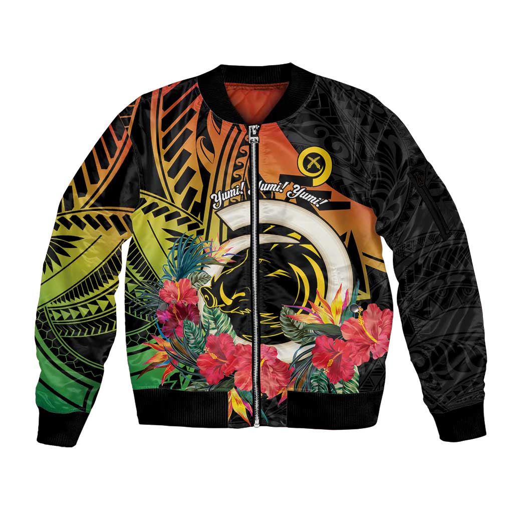 Vanuatu Boar Tusk Yumi Yumi Yumi Sleeve Zip Bomber Jacket Independens Dei Long God Yumi Stanap