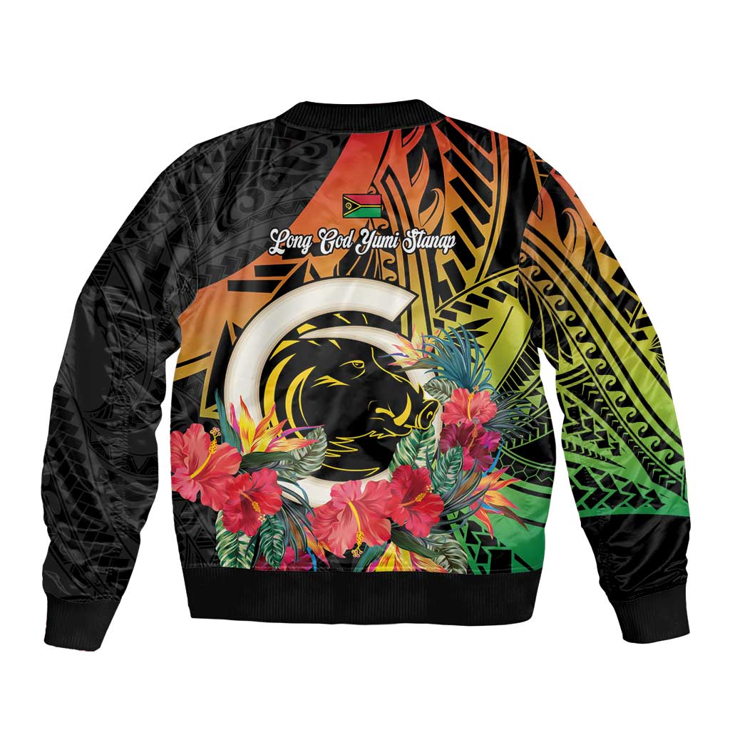 Vanuatu Boar Tusk Yumi Yumi Yumi Sleeve Zip Bomber Jacket Independens Dei Long God Yumi Stanap