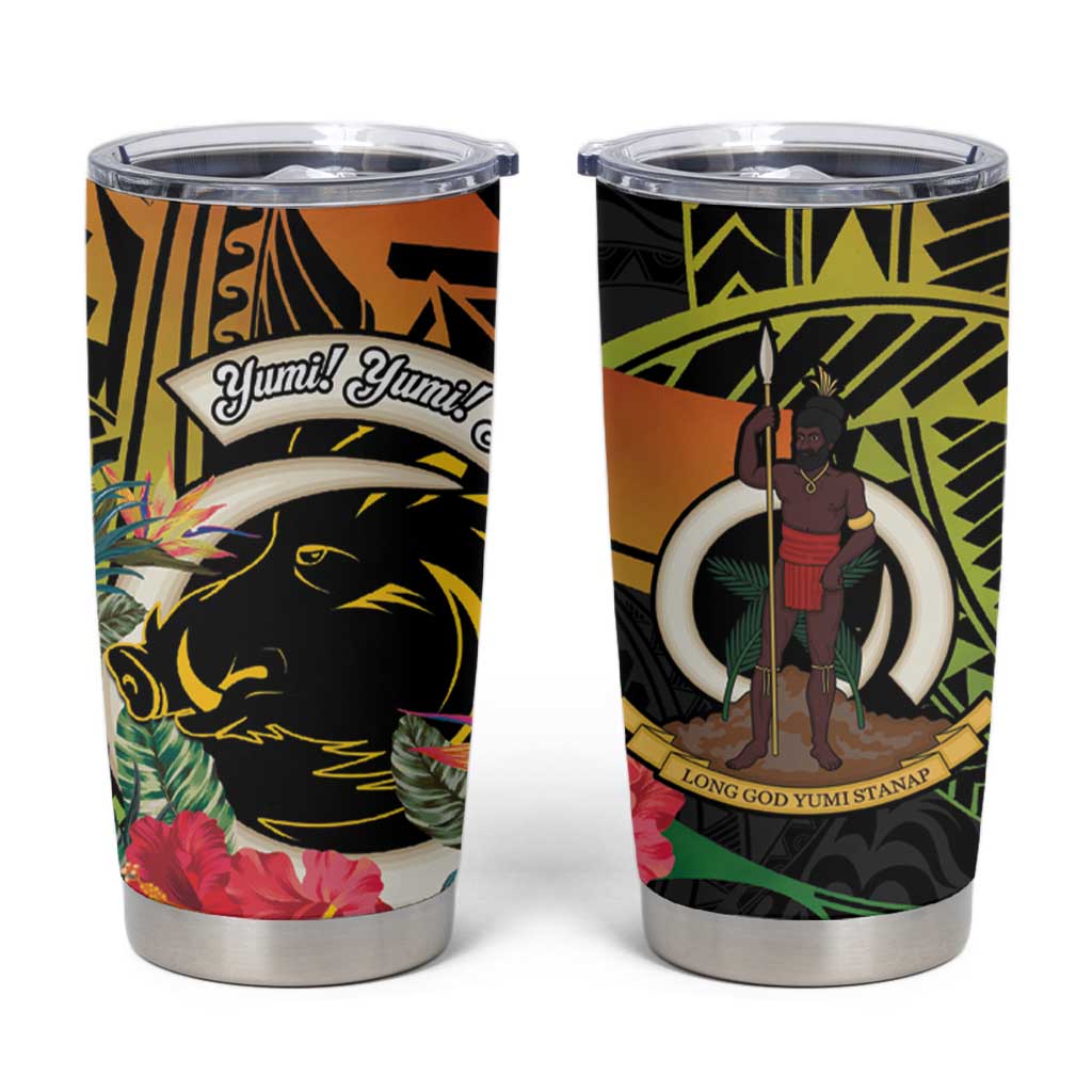 Vanuatu Boar Tusk Yumi Yumi Yumi Tumbler Cup Independens Dei Long God Yumi Stanap LT14 Black - Polynesian Pride