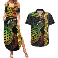 Vanuatu Sand Drawing Turtle Couples Matching Summer Maxi Dress and Hawaiian Shirt Happy Independence Day