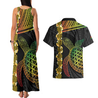 Vanuatu Sand Drawing Turtle Couples Matching Tank Maxi Dress and Hawaiian Shirt Happy Independence Day
