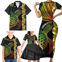 Vanuatu Sand Drawing Turtle Family Matching Short Sleeve Bodycon Dress and Hawaiian Shirt Happy Independence Day