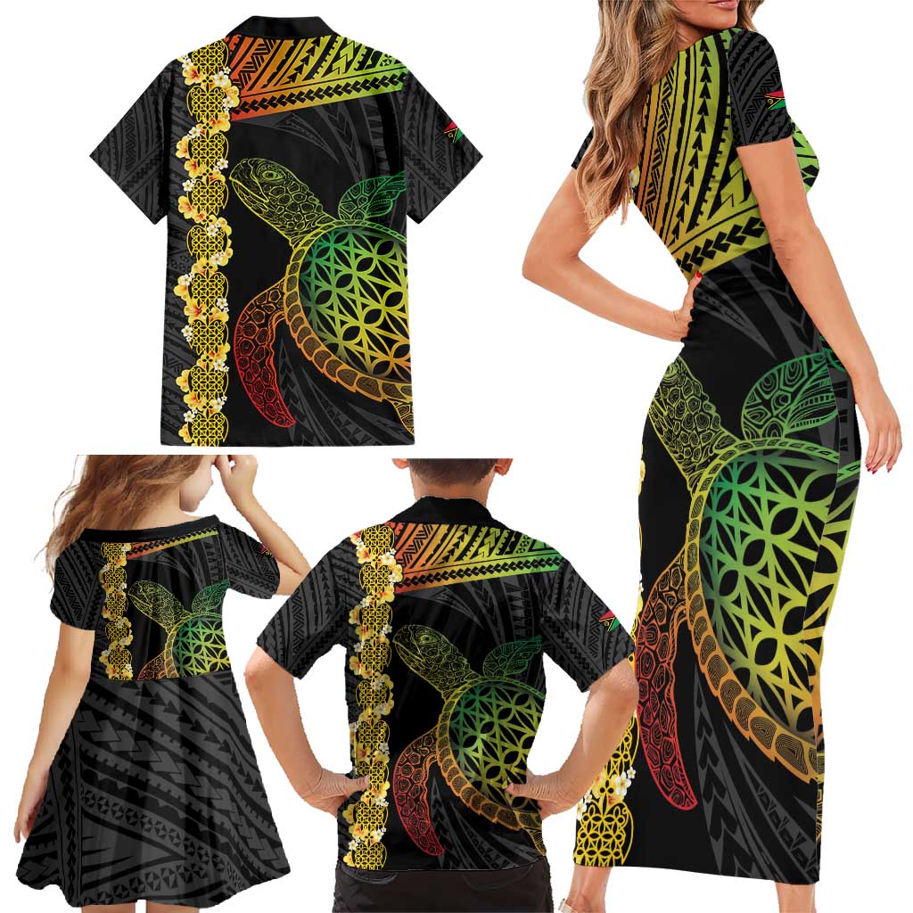 Vanuatu Sand Drawing Turtle Family Matching Short Sleeve Bodycon Dress and Hawaiian Shirt Happy Independence Day