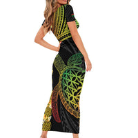 Vanuatu Sand Drawing Turtle Family Matching Short Sleeve Bodycon Dress and Hawaiian Shirt Happy Independence Day