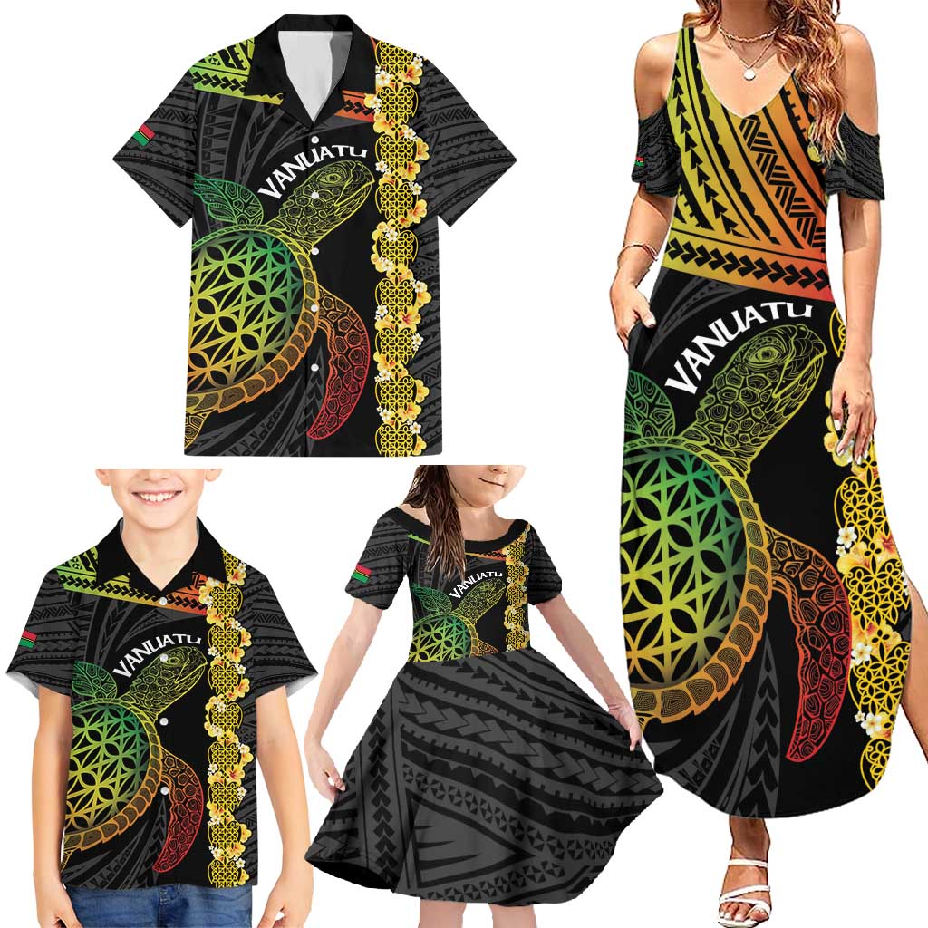 Vanuatu Sand Drawing Turtle Family Matching Summer Maxi Dress and Hawaiian Shirt Happy Independence Day