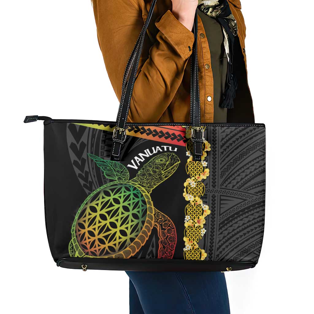 Vanuatu Sand Drawing Turtle Leather Tote Bag Happy Independence Day