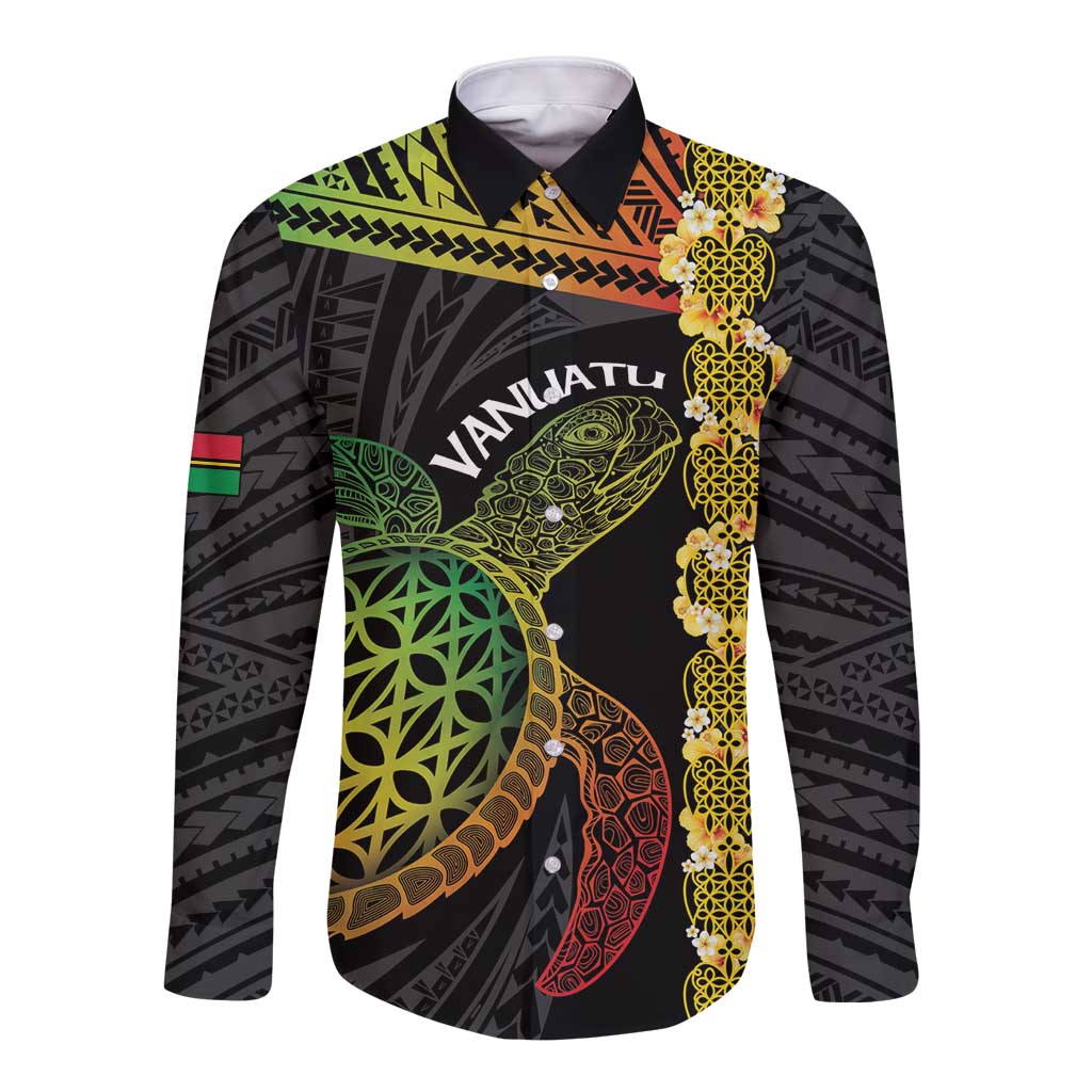 Vanuatu Sand Drawing Turtle Long Sleeve Button Shirt Happy Independence Day