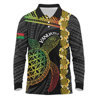 Vanuatu Sand Drawing Turtle Long Sleeve Polo Shirt Happy Independence Day LT14 Black - Polynesian Pride