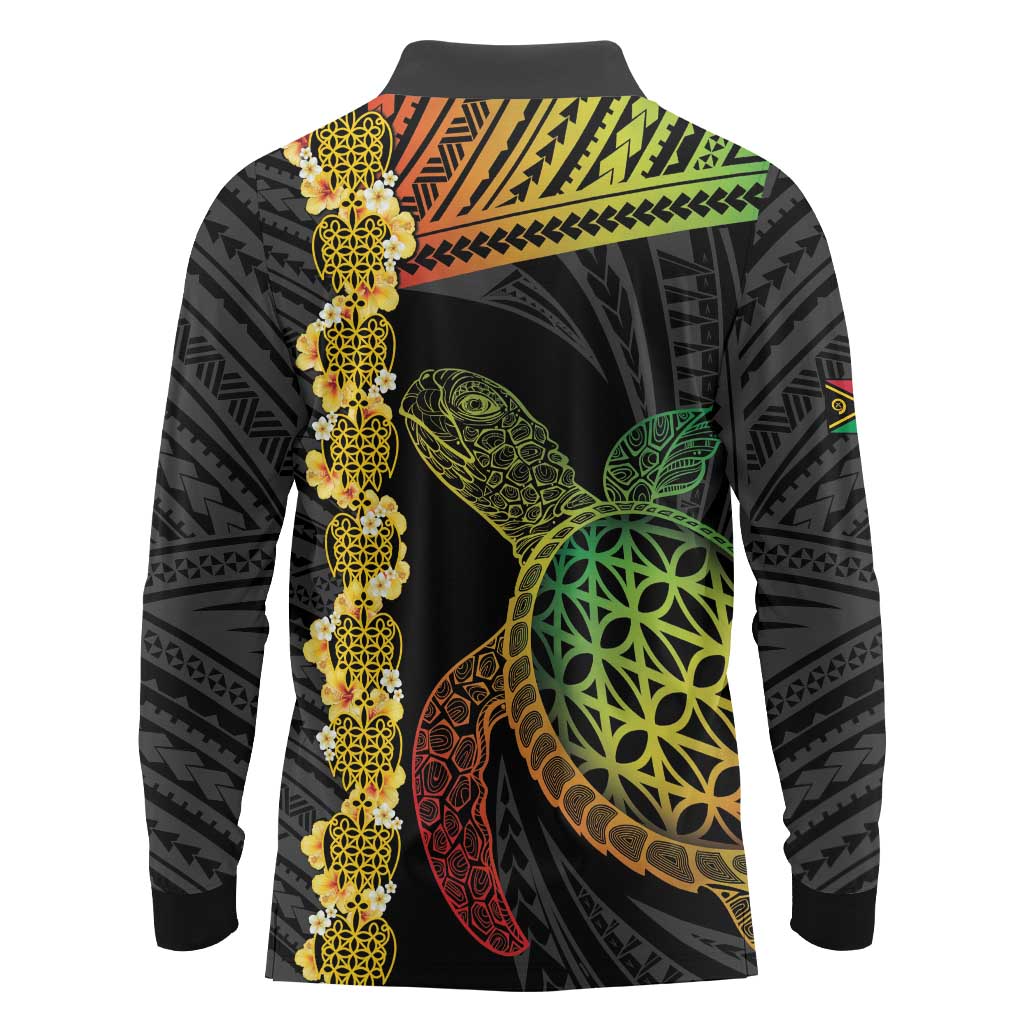 Vanuatu Sand Drawing Turtle Long Sleeve Polo Shirt Happy Independence Day LT14 - Polynesian Pride