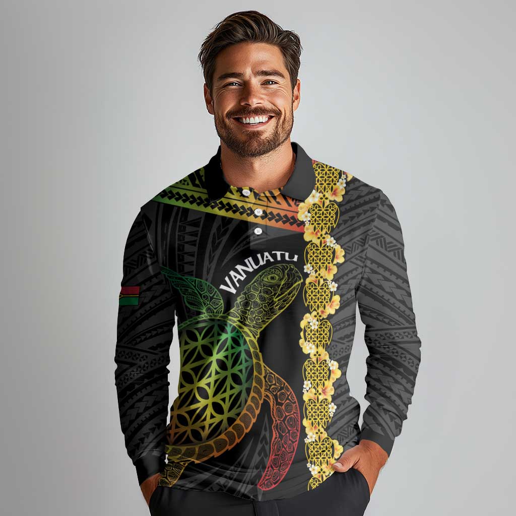 Vanuatu Sand Drawing Turtle Long Sleeve Polo Shirt Happy Independence Day LT14 - Polynesian Pride