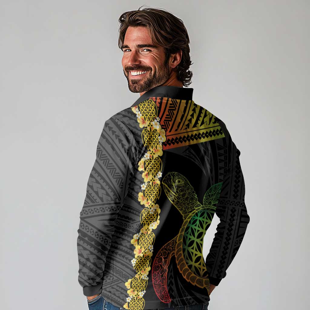 Vanuatu Sand Drawing Turtle Long Sleeve Polo Shirt Happy Independence Day LT14 - Polynesian Pride