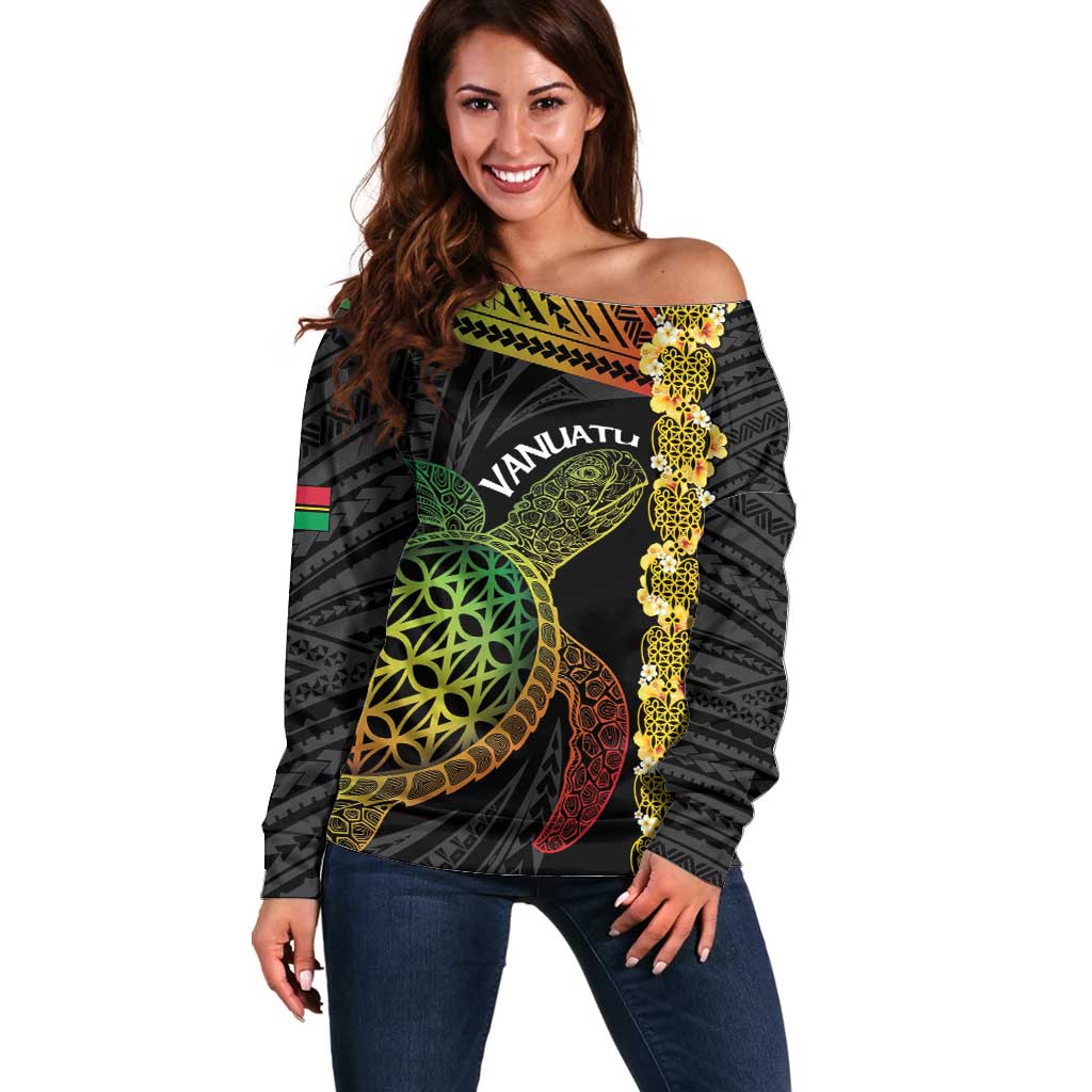 Vanuatu Sand Drawing Turtle Off Shoulder Sweater Happy Independence Day