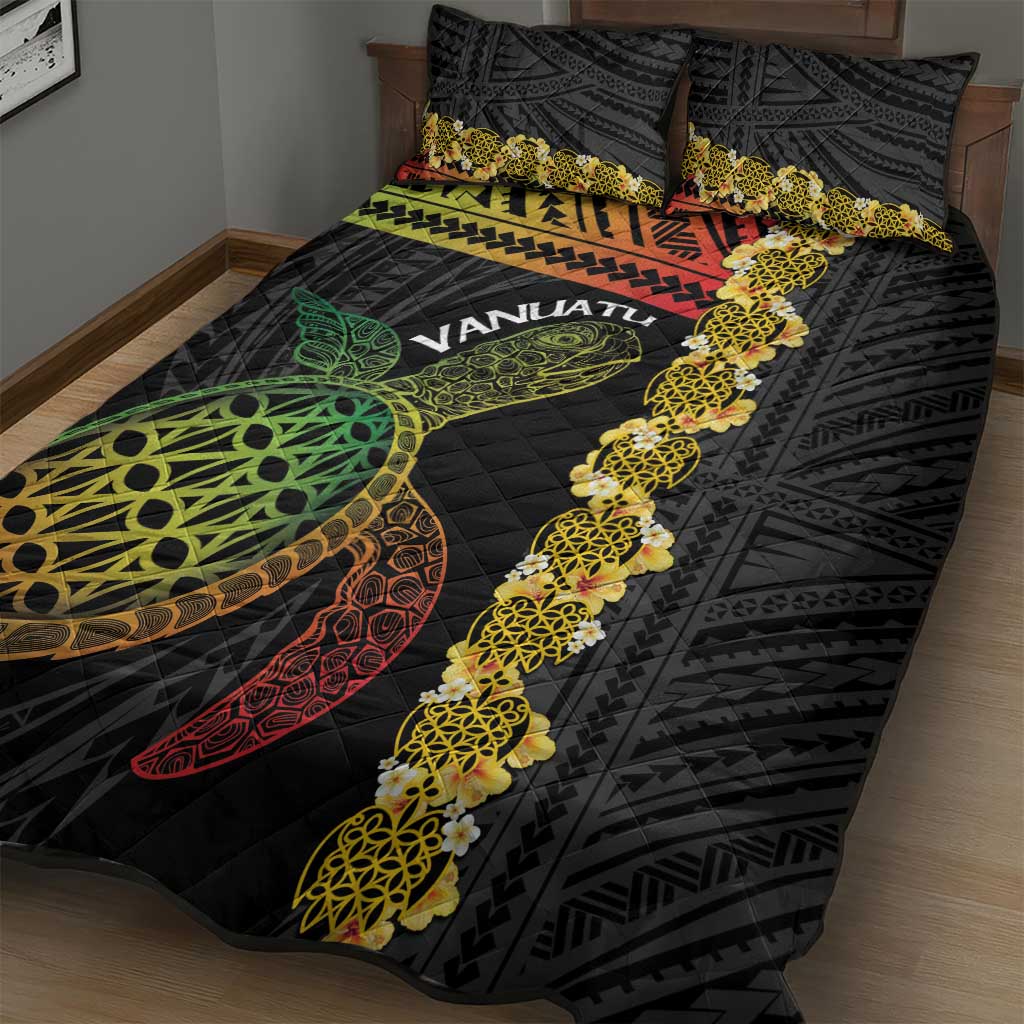 Vanuatu Sand Drawing Turtle Quilt Bed Set Happy Independence Day