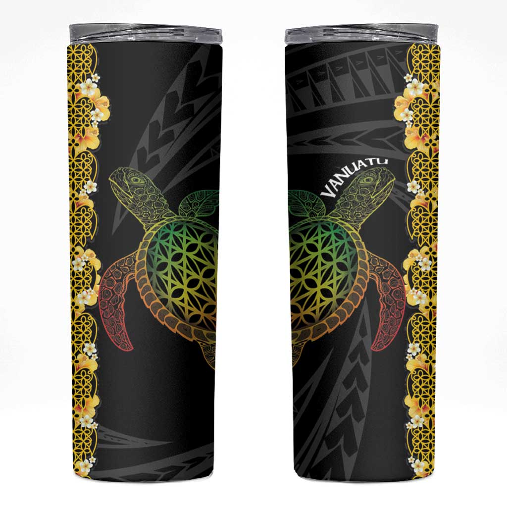 Vanuatu Sand Drawing Turtle Skinny Tumbler Happy Independence Day LT14 Black - Polynesian Pride