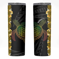 Vanuatu Sand Drawing Turtle Skinny Tumbler Happy Independence Day LT14 Black - Polynesian Pride