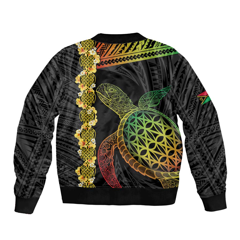 Vanuatu Sand Drawing Turtle Sleeve Zip Bomber Jacket Happy Independence Day