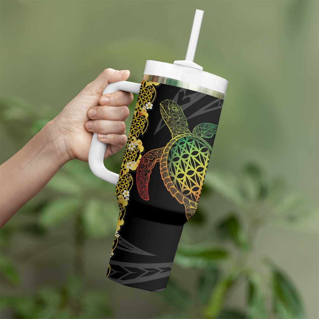 Vanuatu Sand Drawing Turtle Tumbler With Handle Happy Independence Day LT14 - Polynesian Pride