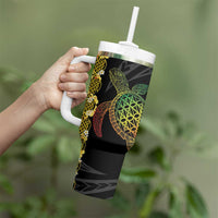 Vanuatu Sand Drawing Turtle Tumbler With Handle Happy Independence Day LT14 - Polynesian Pride