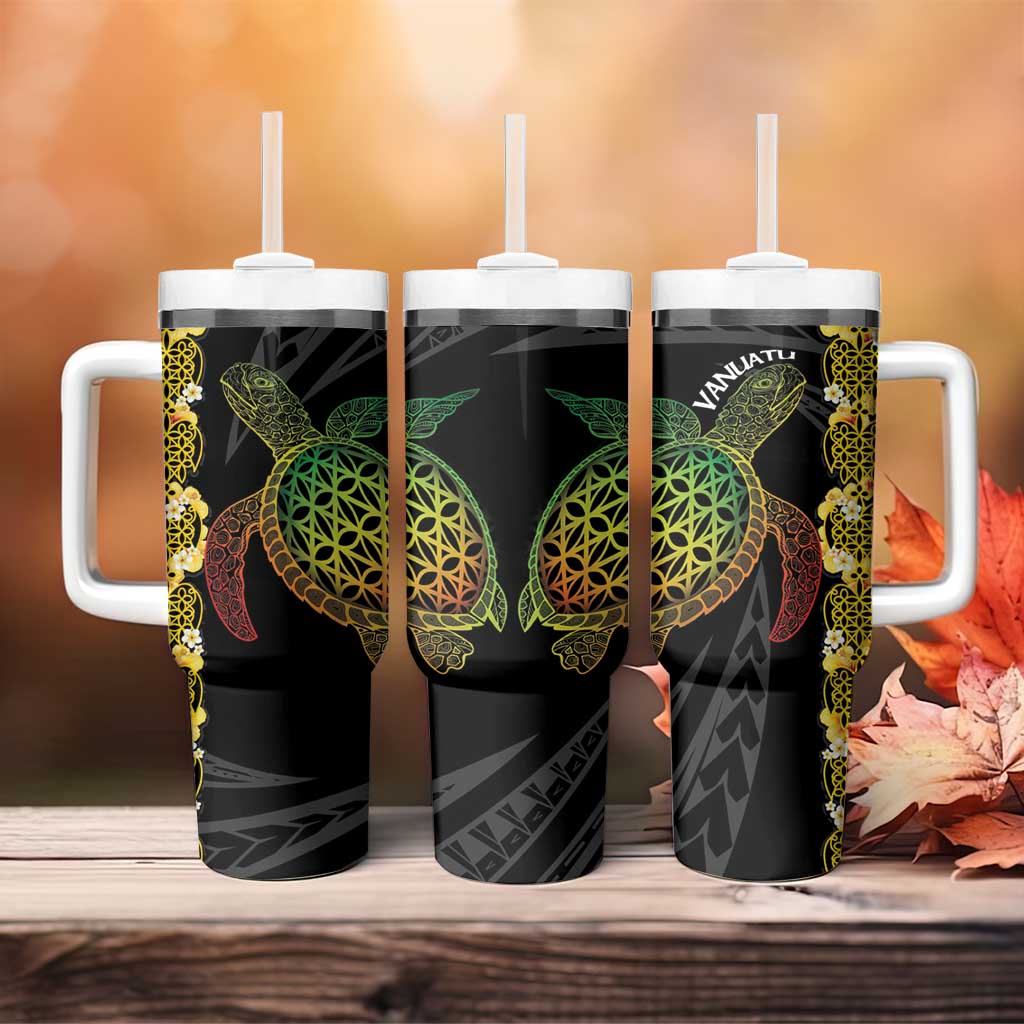 Vanuatu Sand Drawing Turtle Tumbler With Handle Happy Independence Day LT14 - Polynesian Pride