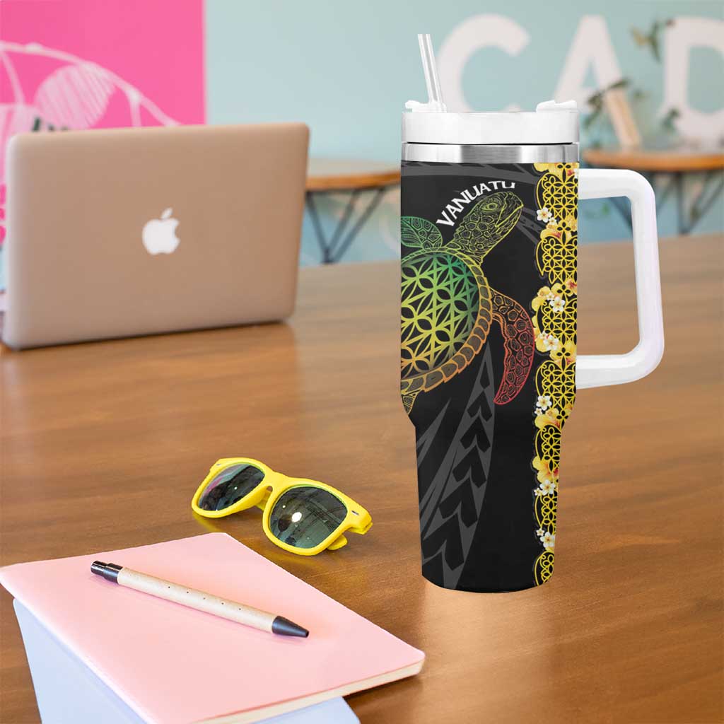 Vanuatu Sand Drawing Turtle Tumbler With Handle Happy Independence Day LT14 - Polynesian Pride