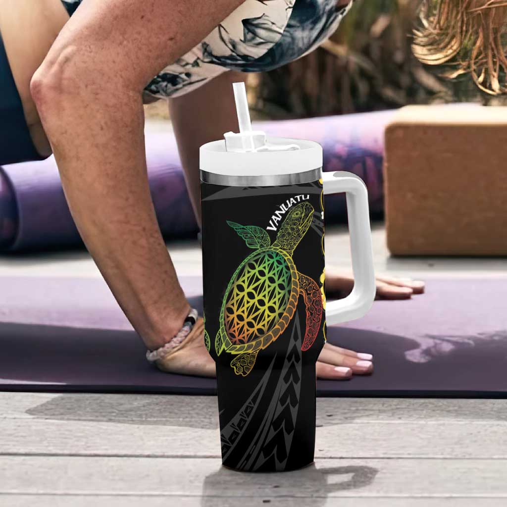 Vanuatu Sand Drawing Turtle Tumbler With Handle Happy Independence Day LT14 - Polynesian Pride
