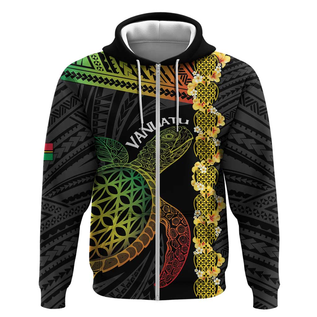 Vanuatu Sand Drawing Turtle Zip Hoodie Happy Independence Day
