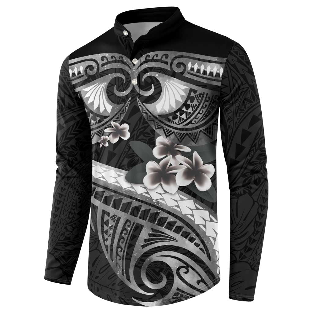 Black Polynesia Button Sweatshirt Tribal Pattern Tropical Frangipani LT14 - Polynesian Pride